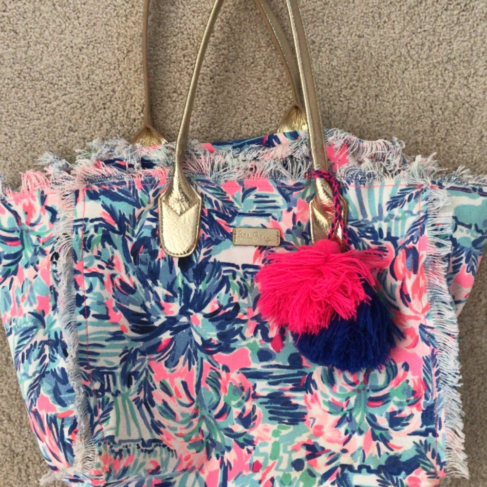Lilly Pulitzer Gypset frayed edge Beach Tote